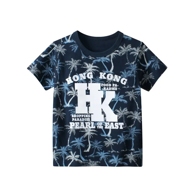2024 Summer New Children's Clothing Leaf Letter Print Kids Clothes Boys Short Sleeve T-shirt Cotton Tops Tee Shirts Dropshipping