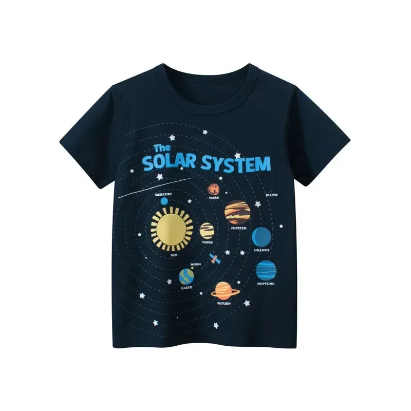 2024 Summer New Children's Clothing Leaf Letter Print Kids Clothes Boys Short Sleeve T-shirt Cotton Tops Tee Shirts Dropshipping