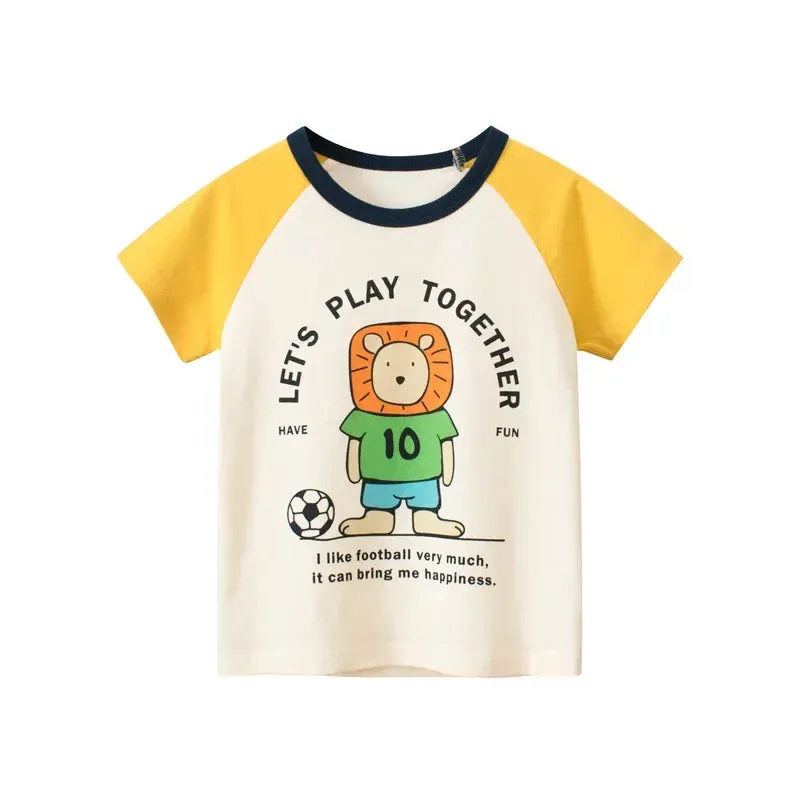 2024 Summer New Children's Clothing Leaf Letter Print Kids Clothes Boys Short Sleeve T-shirt Cotton Tops Tee Shirts Dropshipping