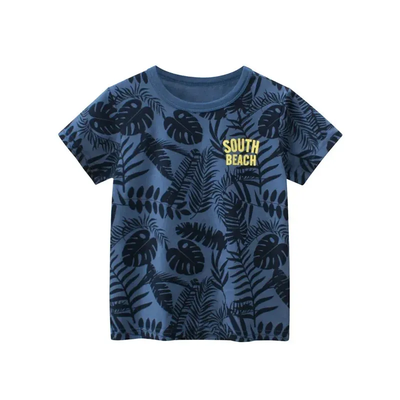 2024 Summer New Children's Clothing Leaf Letter Print Kids Clothes Boys Short Sleeve T-shirt Cotton Tops Tee Shirts Dropshipping