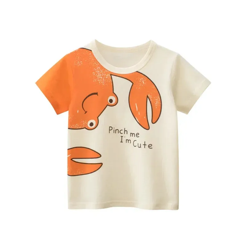 2024 Summer New Children's Clothing Leaf Letter Print Kids Clothes Boys Short Sleeve T-shirt Cotton Tops Tee Shirts Dropshipping