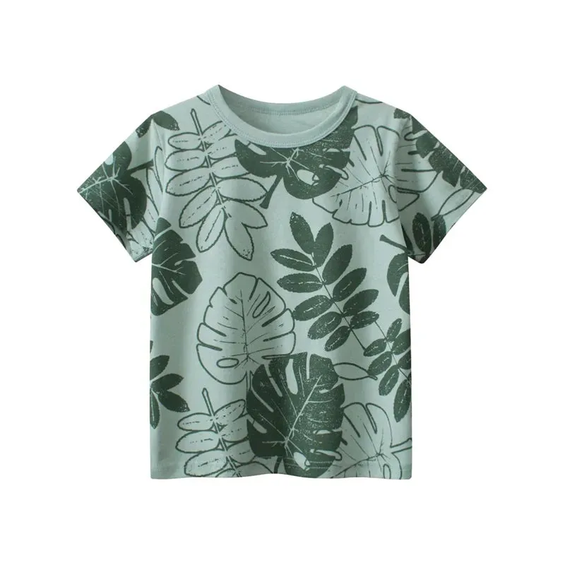 2024 Summer New Children's Clothing Leaf Letter Print Kids Clothes Boys Short Sleeve T-shirt Cotton Tops Tee Shirts Dropshipping