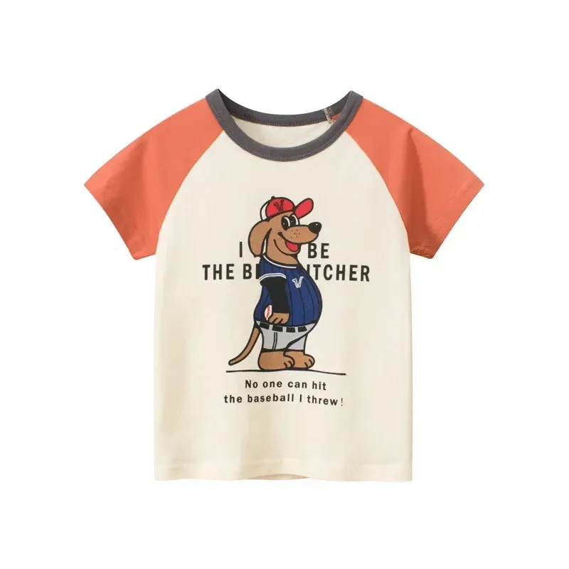2024 Summer New Children's Clothing Leaf Letter Print Kids Clothes Boys Short Sleeve T-shirt Cotton Tops Tee Shirts Dropshipping
