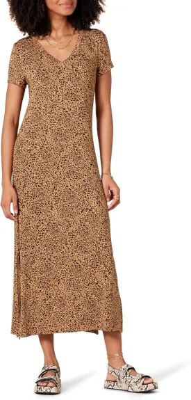 Amazon Essentials Women's Jersey V-Neck Short Sleeve Midi Length Dress