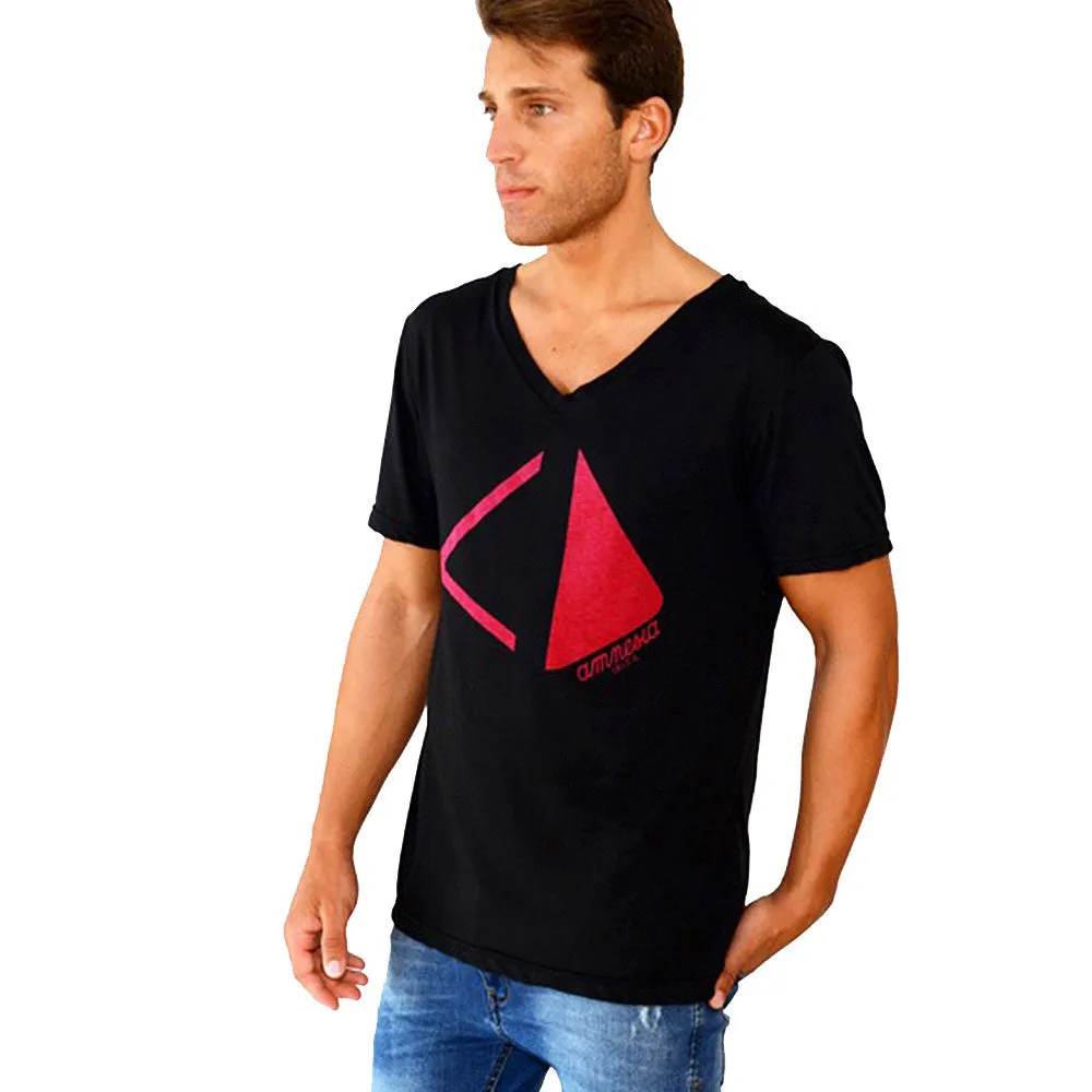Amnesia Ibiza Pyramid Cut Men's Black V-Neck T-shirt
