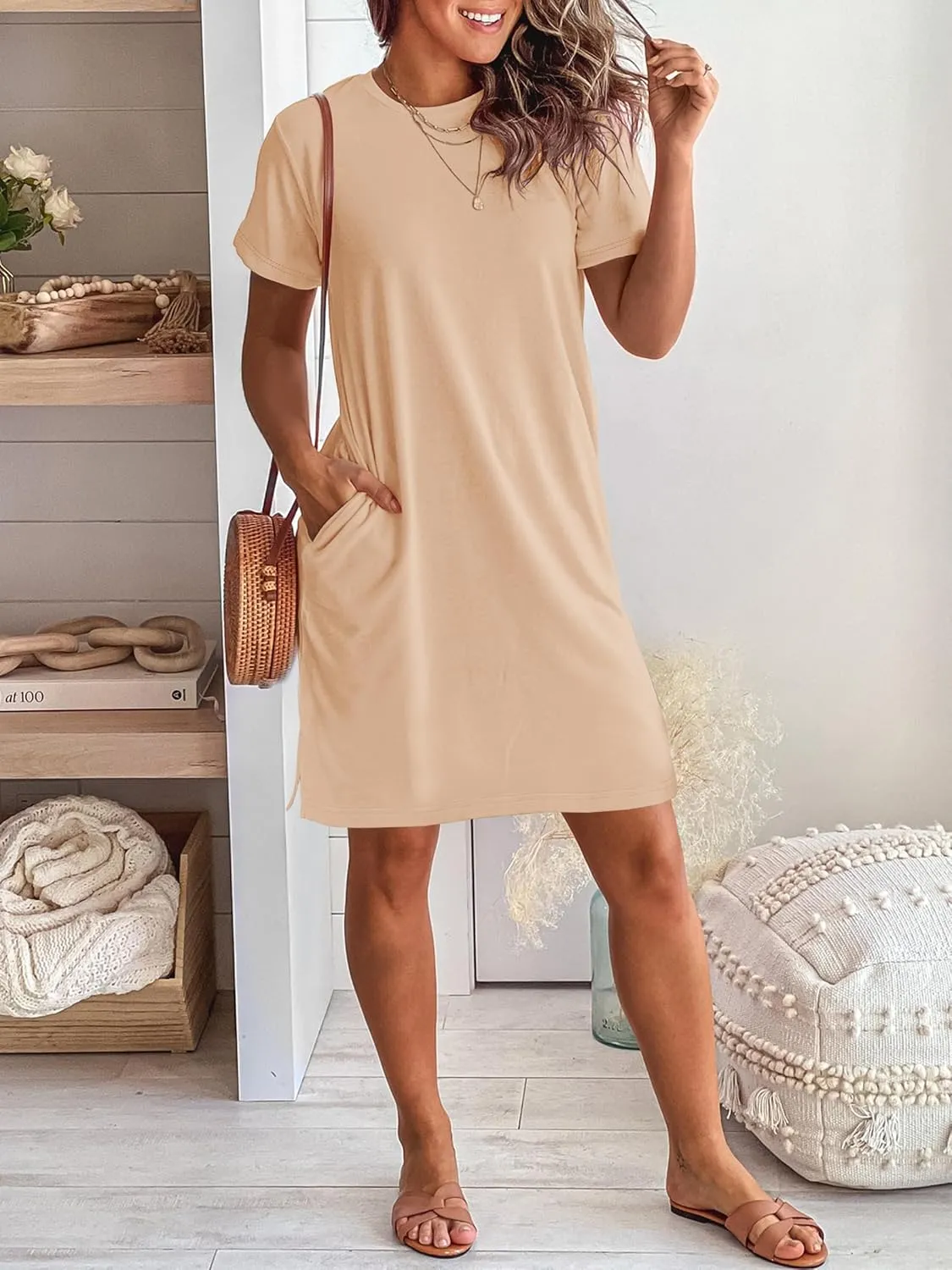 ANRABESS Women's Summer Casual T Shirt Dresses Short Sleeve Crewneck Striped Mini Shift Dress 2025 Beach Vacation Outfits