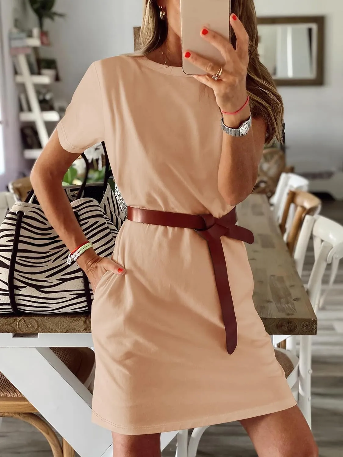 ANRABESS Women's Summer Casual T Shirt Dresses Short Sleeve Crewneck Striped Mini Shift Dress 2025 Beach Vacation Outfits