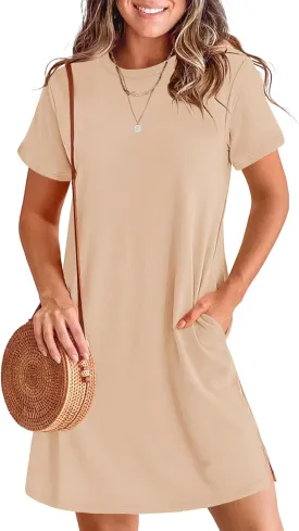 ANRABESS Women's Summer Casual T Shirt Dresses Short Sleeve Crewneck Striped Mini Shift Dress 2025 Beach Vacation Outfits