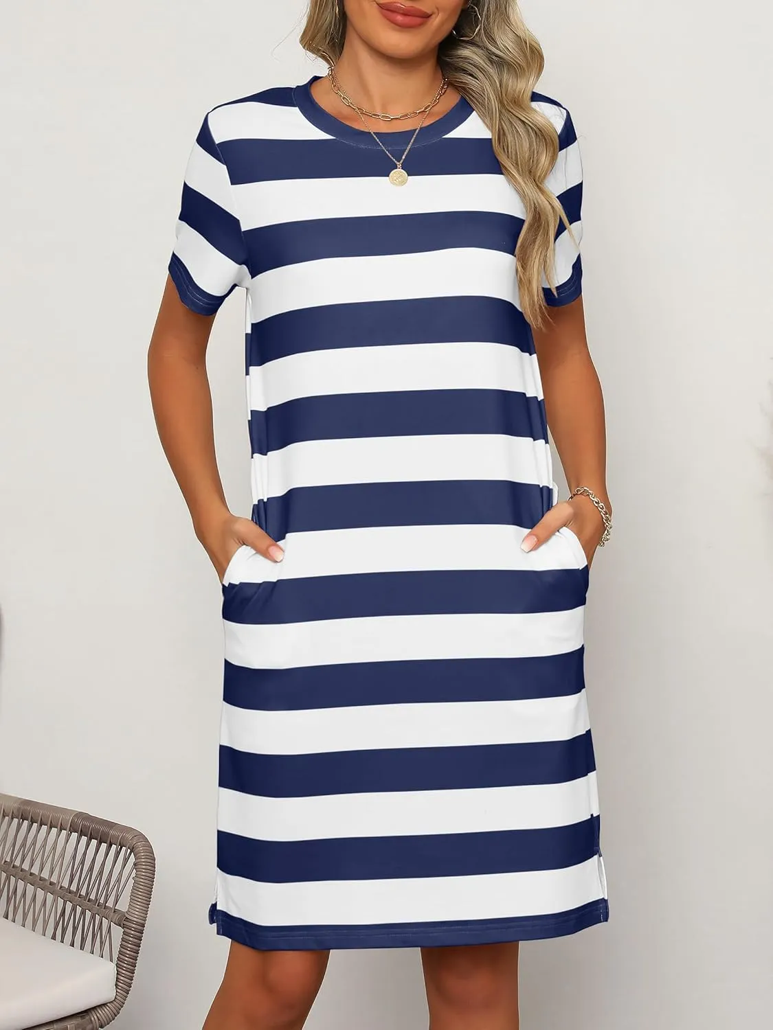 ANRABESS Women's Summer Casual T Shirt Dresses Short Sleeve Crewneck Striped Mini Shift Dress 2025 Beach Vacation Outfits