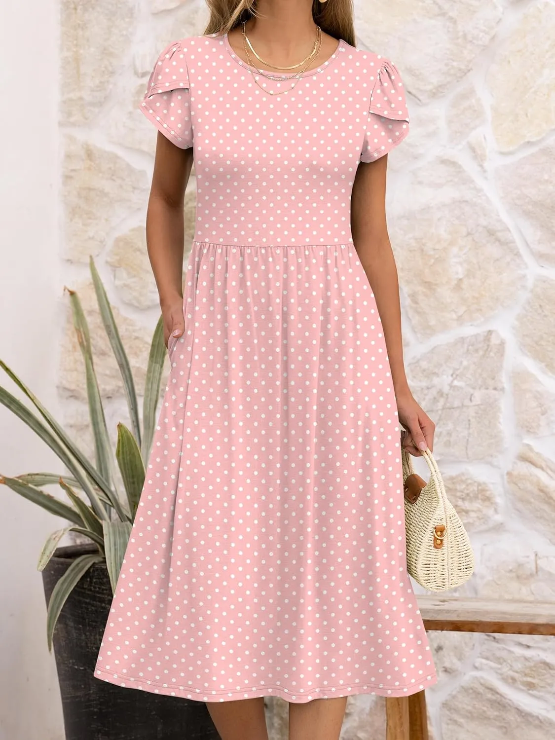 ANRABESS Women's Summer Short Sleeve A-Line Midi Dresses Casual Floral T-Shirt Dresses Flowy Beach Sundress with Pockets