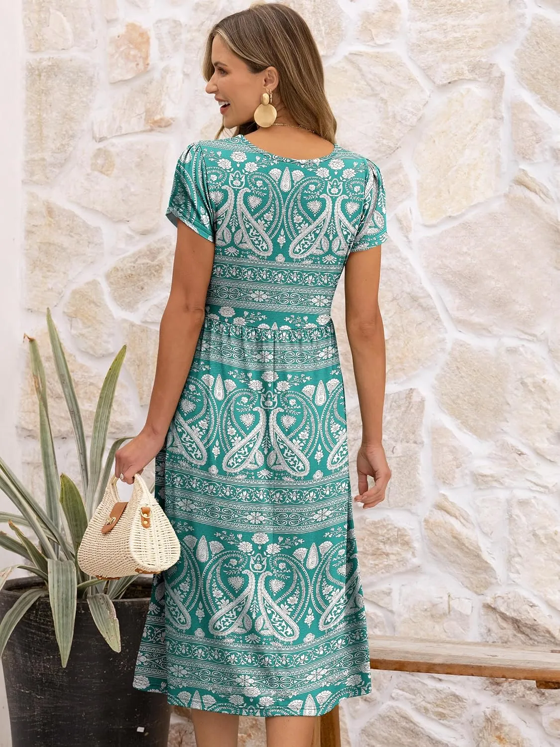 ANRABESS Women's Summer Short Sleeve A-Line Midi Dresses Casual Floral T-Shirt Dresses Flowy Beach Sundress with Pockets