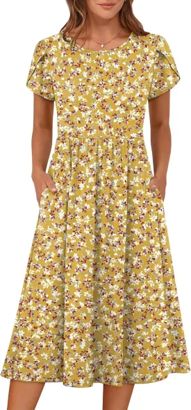 ANRABESS Women's Summer Short Sleeve A-Line Midi Dresses Casual Floral T-Shirt Dresses Flowy Beach Sundress with Pockets