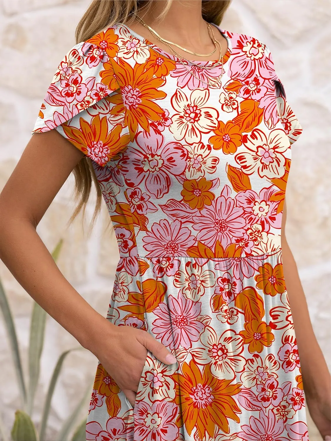 ANRABESS Women's Summer Short Sleeve A-Line Midi Dresses Casual Floral T-Shirt Dresses Flowy Beach Sundress with Pockets