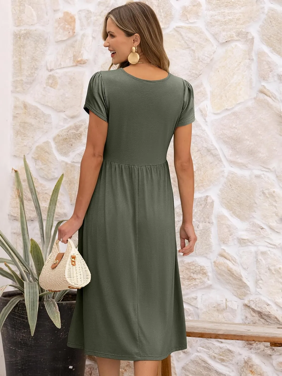 ANRABESS Women's Summer Short Sleeve A-Line Midi Dresses Casual Floral T-Shirt Dresses Flowy Beach Sundress with Pockets