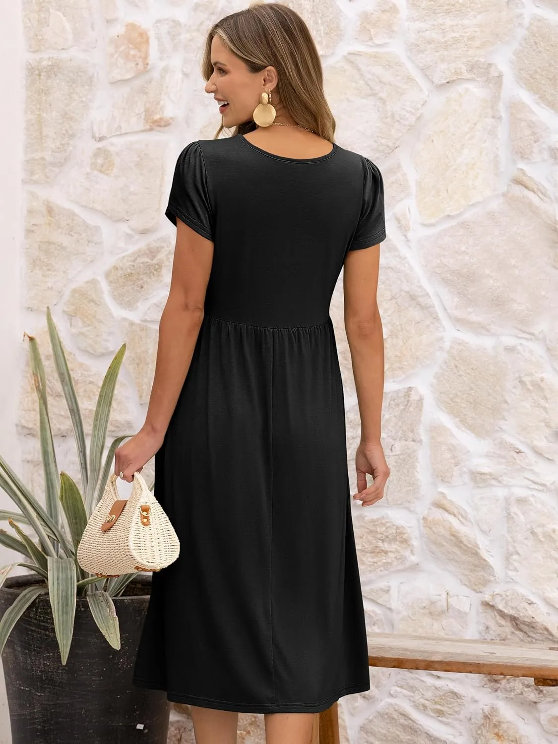 ANRABESS Women's Summer Short Sleeve A-Line Midi Dresses Casual Floral T-Shirt Dresses Flowy Beach Sundress with Pockets