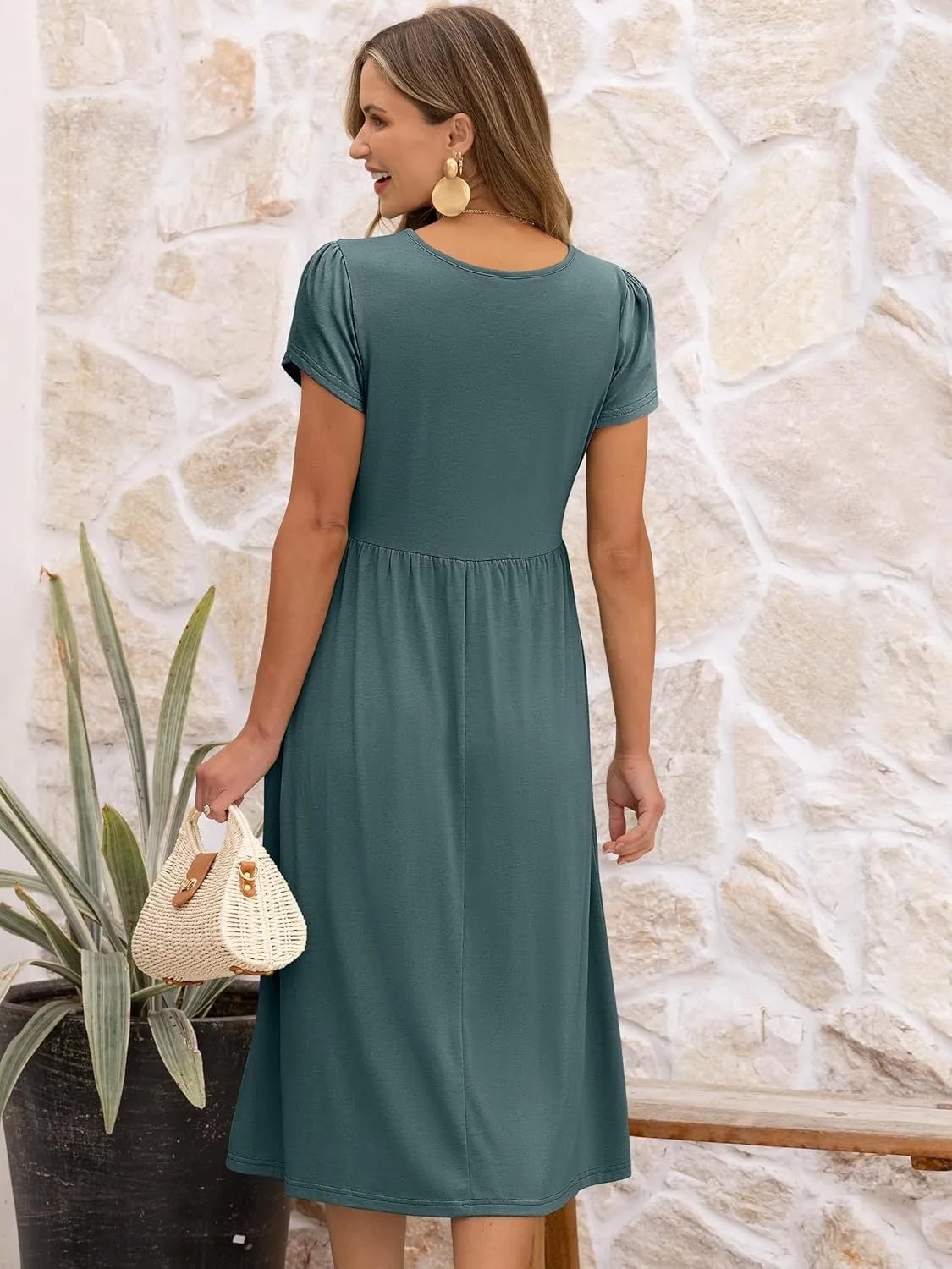 ANRABESS Women's Summer Short Sleeve A-Line Midi Dresses Casual Floral T-Shirt Dresses Flowy Beach Sundress with Pockets