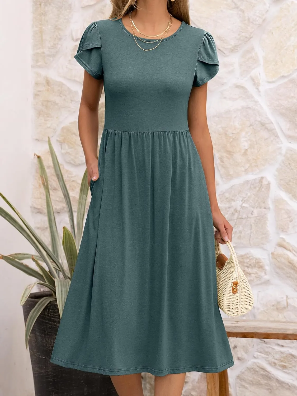 ANRABESS Women's Summer Short Sleeve A-Line Midi Dresses Casual Floral T-Shirt Dresses Flowy Beach Sundress with Pockets