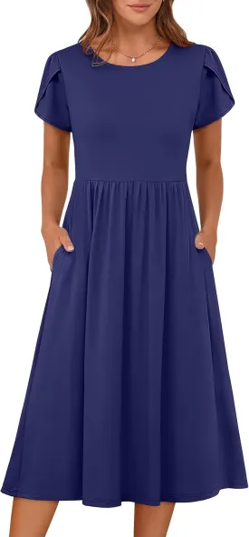 ANRABESS Women's Summer Short Sleeve A-Line Midi Dresses Casual Floral T-Shirt Dresses Flowy Beach Sundress with Pockets