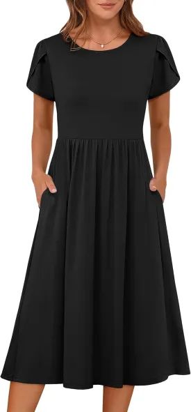 ANRABESS Women's Summer Short Sleeve A-Line Midi Dresses Casual Floral T-Shirt Dresses Flowy Beach Sundress with Pockets
