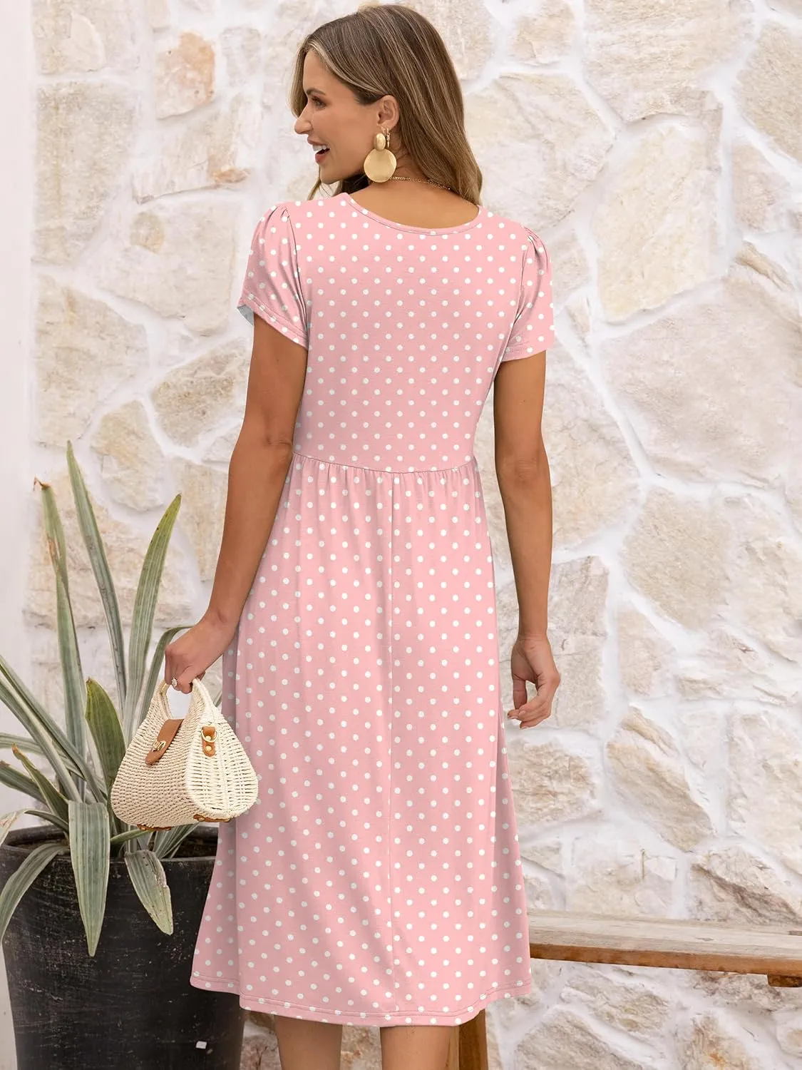 ANRABESS Women's Summer Short Sleeve A-Line Midi Dresses Casual Floral T-Shirt Dresses Flowy Beach Sundress with Pockets