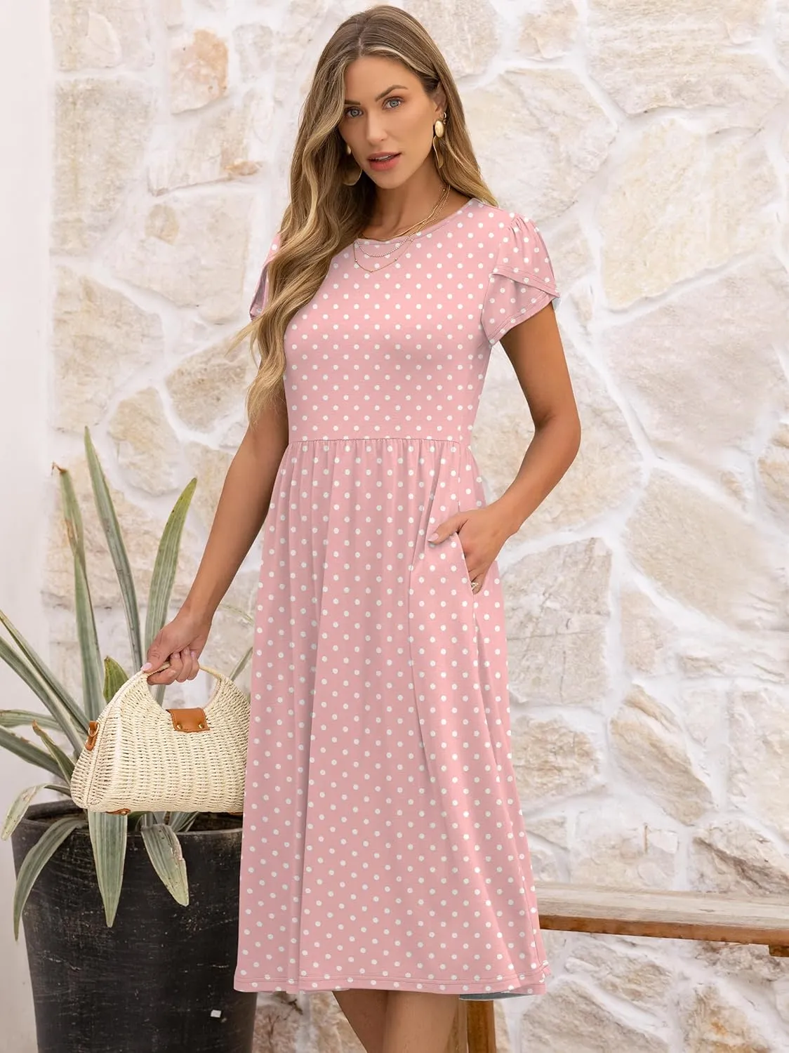 ANRABESS Women's Summer Short Sleeve A-Line Midi Dresses Casual Floral T-Shirt Dresses Flowy Beach Sundress with Pockets