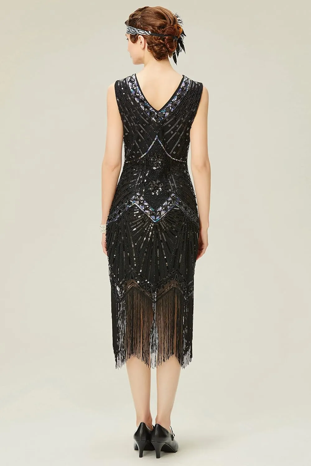 BABEYOND Women's Flapper Dresses 1920s V Neck Beaded Fringed Great Gatsby Dress