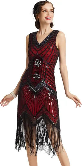 BABEYOND Women's Flapper Dresses 1920s V Neck Beaded Fringed Great Gatsby Dress