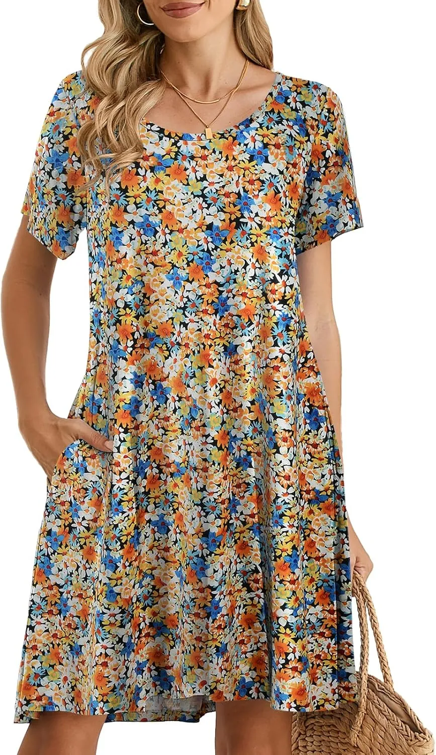 BELAROI Womens Summer Casual T Shirt Dress Loose Swing Tunic Dress Short Sleeve Sundress with Pockets