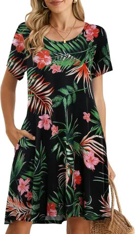 BELAROI Womens Summer Casual T Shirt Dress Loose Swing Tunic Dress Short Sleeve Sundress with Pockets