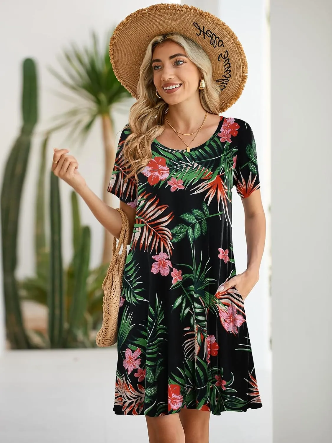 BELAROI Womens Summer Casual T Shirt Dress Loose Swing Tunic Dress Short Sleeve Sundress with Pockets