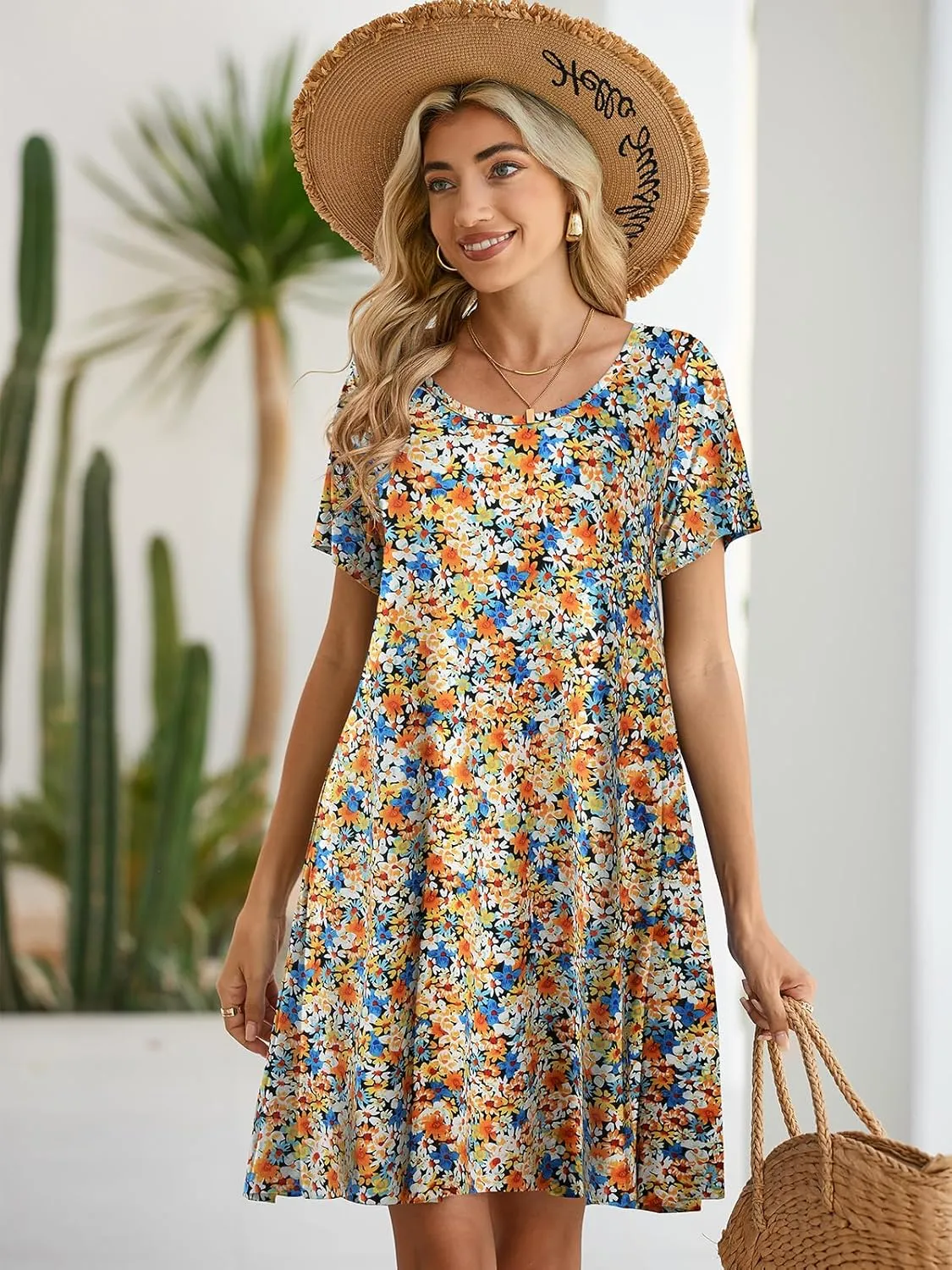 BELAROI Womens Summer Casual T Shirt Dress Loose Swing Tunic Dress Short Sleeve Sundress with Pockets