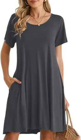 BELAROI Womens Summer Casual T Shirt Dress Loose Swing Tunic Dress Short Sleeve Sundress with Pockets