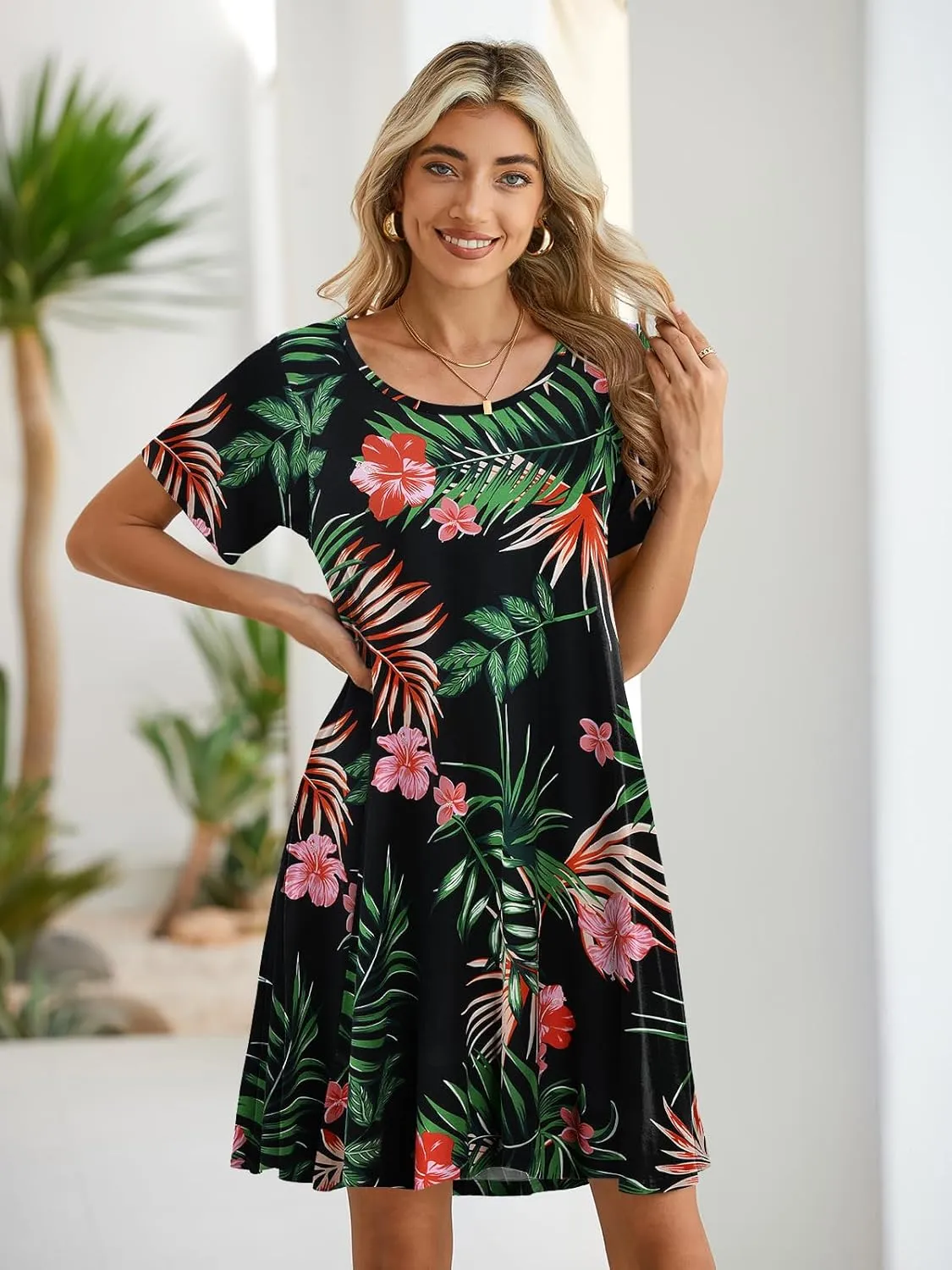 BELAROI Womens Summer Casual T Shirt Dress Loose Swing Tunic Dress Short Sleeve Sundress with Pockets