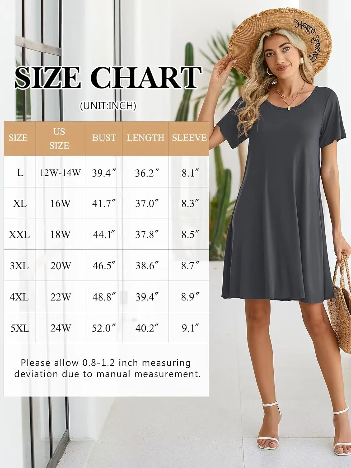 BELAROI Womens Summer Casual T Shirt Dress Loose Swing Tunic Dress Short Sleeve Sundress with Pockets