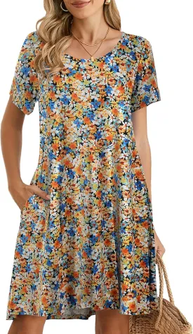 BELAROI Womens Summer Casual T Shirt Dress Loose Swing Tunic Dress Short Sleeve Sundress with Pockets