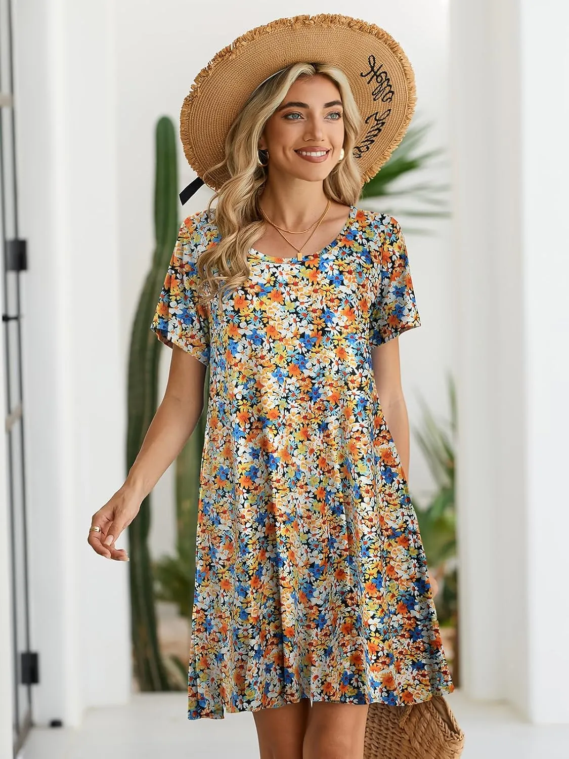 BELAROI Womens Summer Casual T Shirt Dress Loose Swing Tunic Dress Short Sleeve Sundress with Pockets