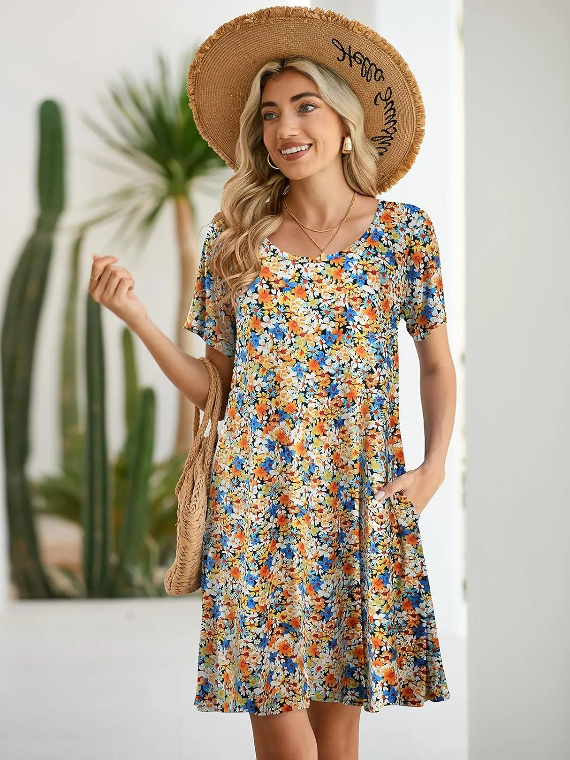 BELAROI Womens Summer Casual T Shirt Dress Loose Swing Tunic Dress Short Sleeve Sundress with Pockets