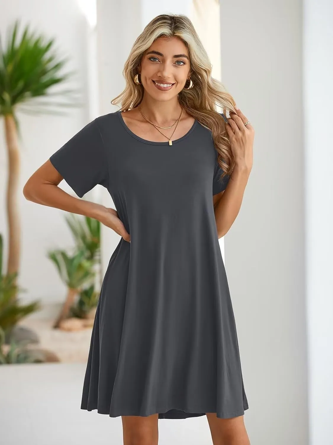 BELAROI Womens Summer Casual T Shirt Dress Loose Swing Tunic Dress Short Sleeve Sundress with Pockets