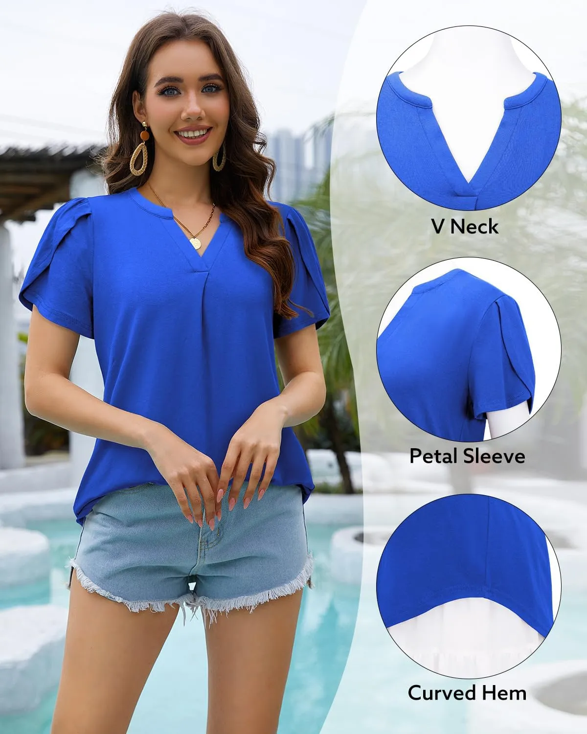 Bulotus Women Summer Casual Short Sleeve T-shirts V Neck Tops Short Sleeve Loose Fit Tunic Blouses