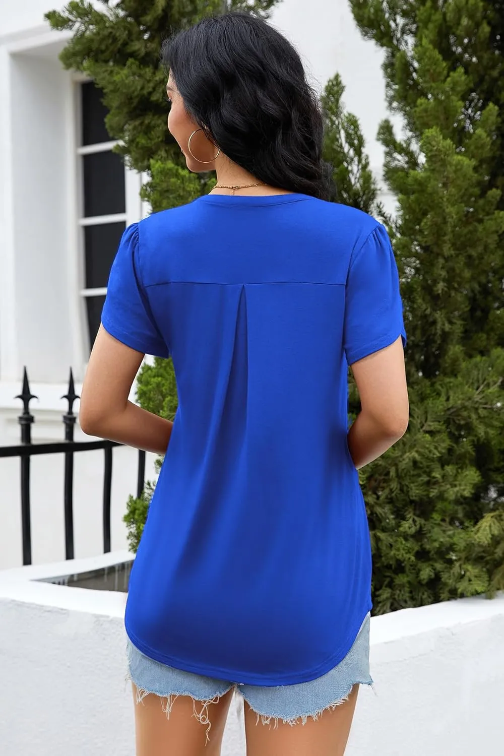 Bulotus Women Summer Casual Short Sleeve T-shirts V Neck Tops Short Sleeve Loose Fit Tunic Blouses