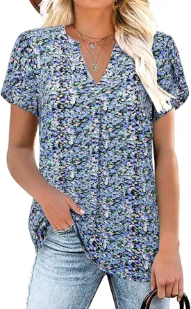 Bulotus Women Summer Casual Short Sleeve T-shirts V Neck Tops Short Sleeve Loose Fit Tunic Blouses
