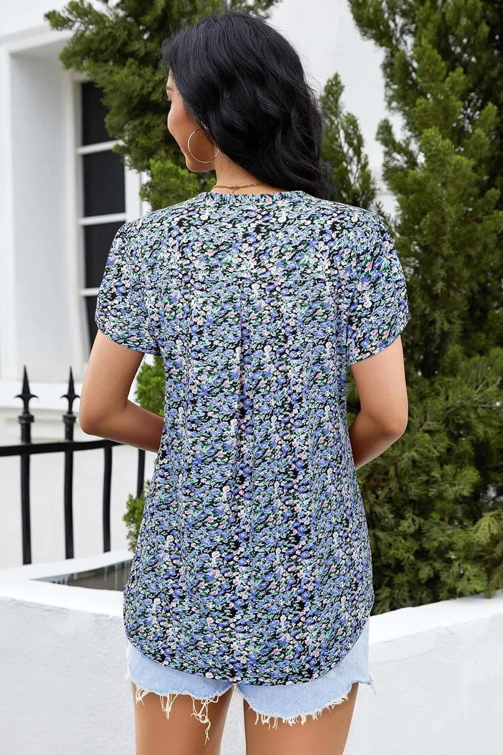 Bulotus Women Summer Casual Short Sleeve T-shirts V Neck Tops Short Sleeve Loose Fit Tunic Blouses