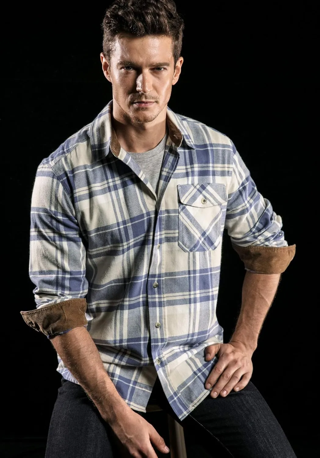 CQR Men's All Cotton Flannel Shirt, Long Sleeve Casual Button Down Plaid Shirt, Brushed Soft Outdoor Tactical Work Shirts