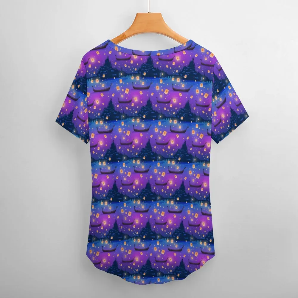 Disney Tangled Rapunzel Floating Lanterns Women's V-Neck T-Shirt
