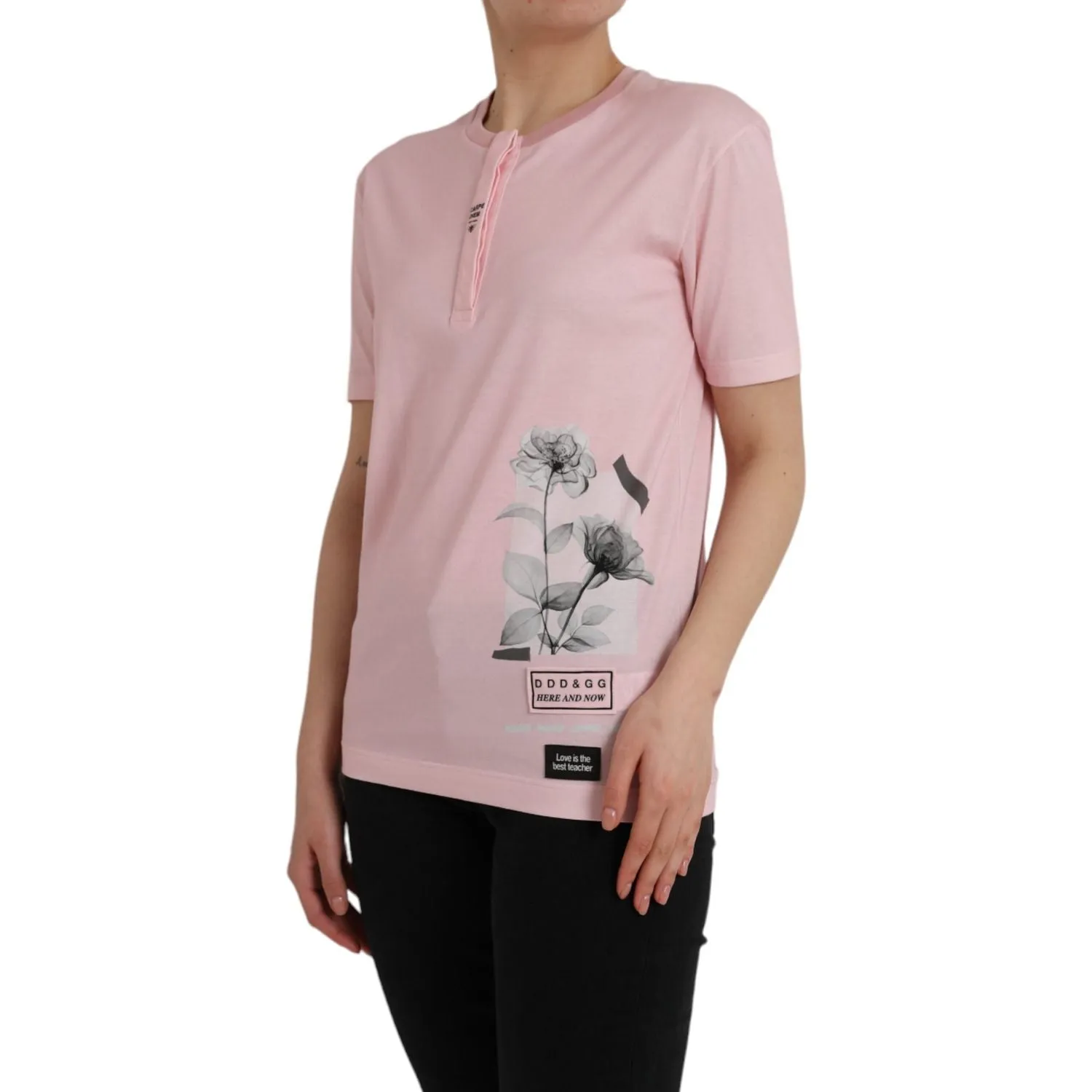 Dolce & Gabbana Pink Floral Print Cotton Short Sleeves T-shirt