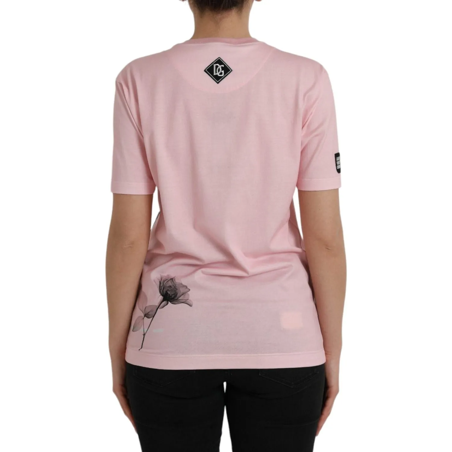 Dolce & Gabbana Pink Floral Print Cotton Short Sleeves T-shirt