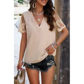 Embroidered V-Neck Short Sleeve T-Shirt