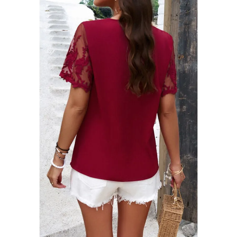 Embroidered V-Neck Short Sleeve T-Shirt