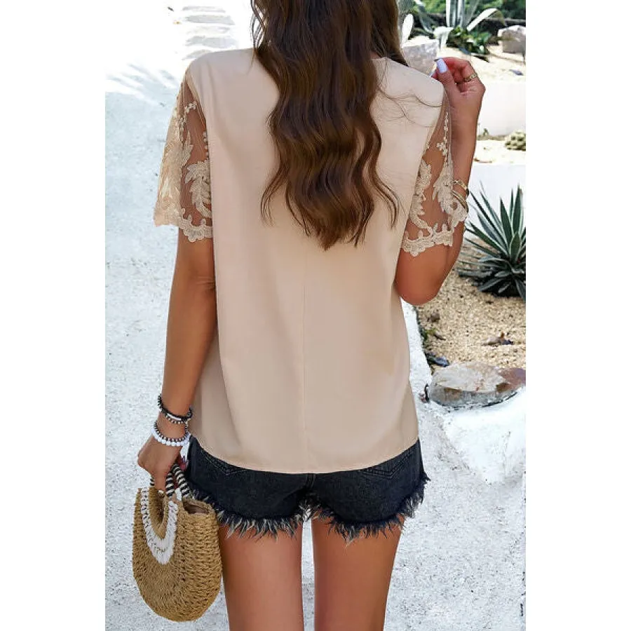 Embroidered V-Neck Short Sleeve T-Shirt