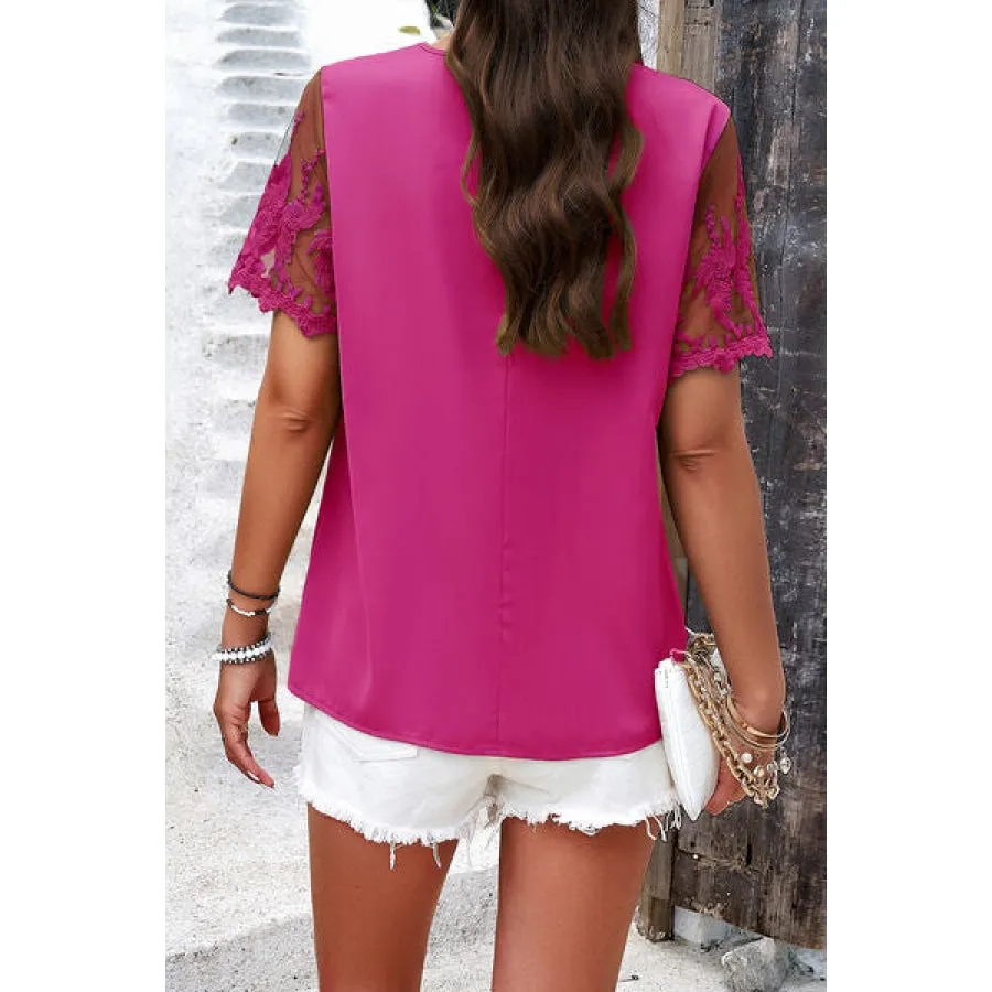 Embroidered V-Neck Short Sleeve T-Shirt